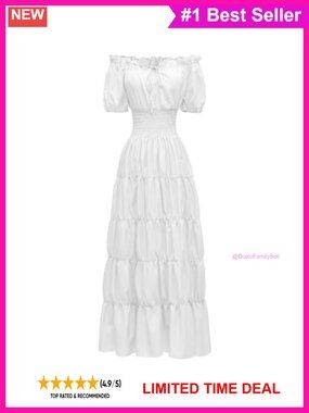 Renaissance Peasant Chemise Dress Short Sleeve High Waist Medieval Costume